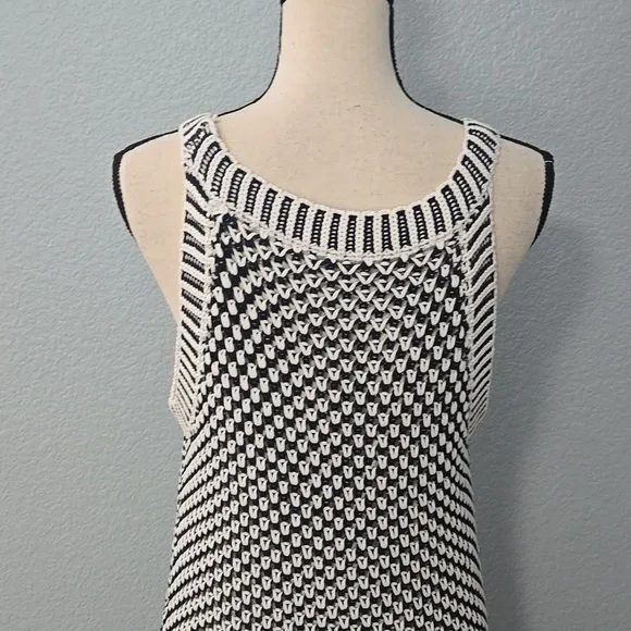 SOFT SURROUNDINGS Bambado Fringe Halter Tank Top Navy White Knit LARGE MiniDress - Picture 9 of 13